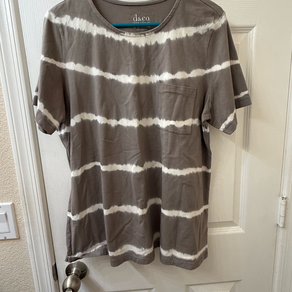 Denim&Co Brown and Cream Striped Short Sleeve Tee